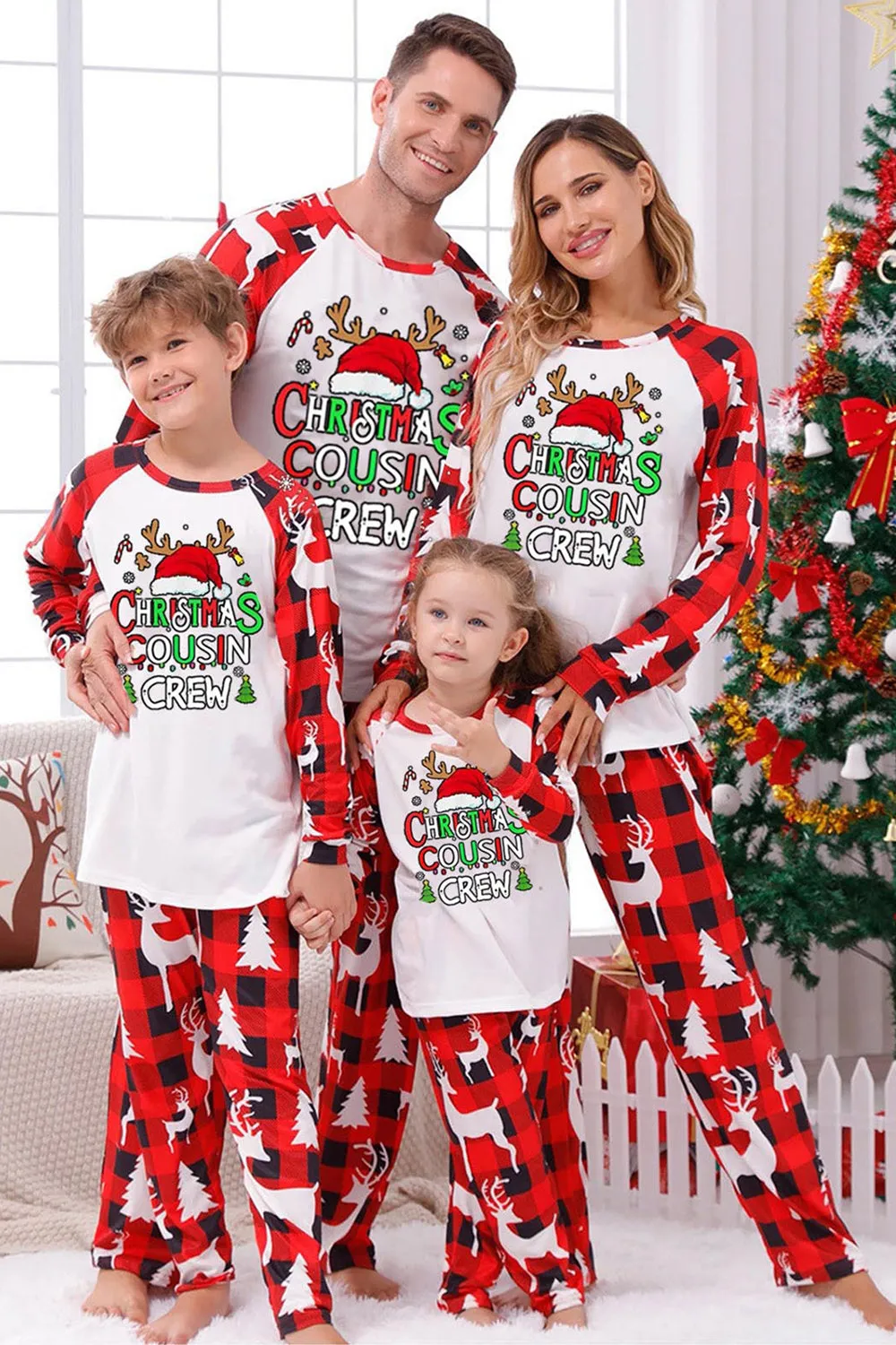 Red and White Christmas Printed Family Pajamas Set sold by Zapaka