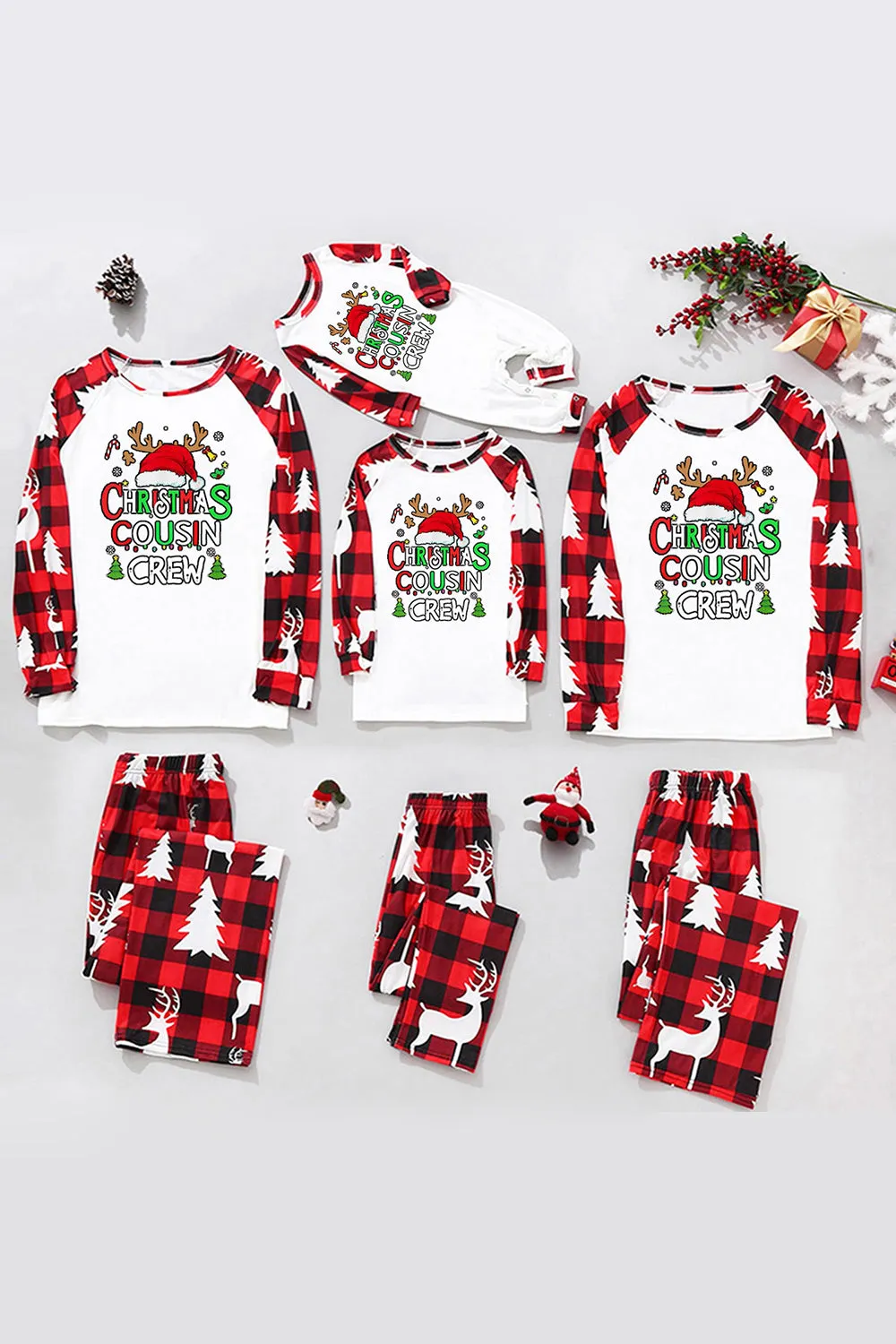 Red and White Christmas Printed Family Pajamas Set sold by Zapaka product image thumbnail 2