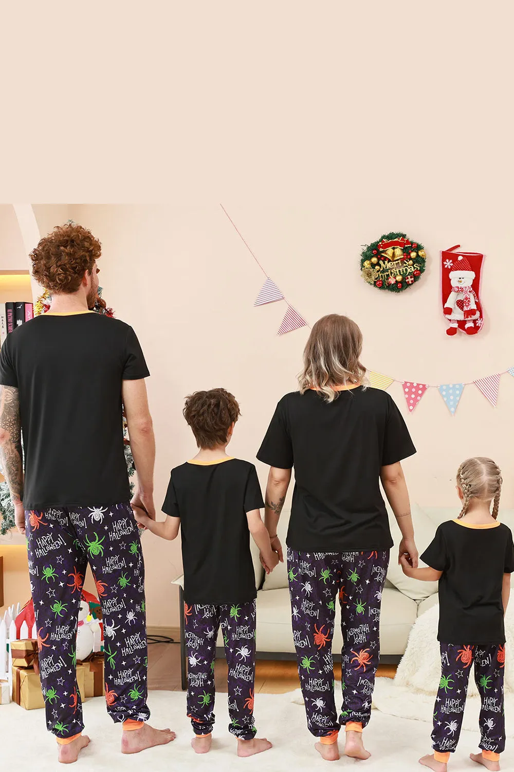 Black and Orange Spider Printed Halloween Family Pajamas Set sold by Zapaka product image thumbnail 2