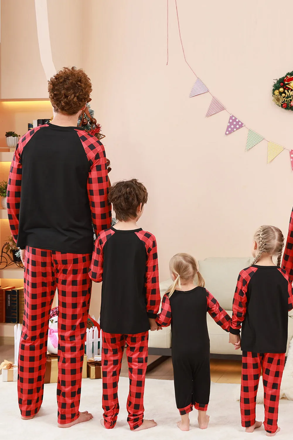 Black and Red Plaid Deer Printed Christmas Family Pajamas Set sold by Zapaka product image thumbnail 2