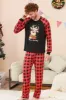 Black and Red Plaid Deer Printed Christmas Family Pajamas Set sold by Zapaka