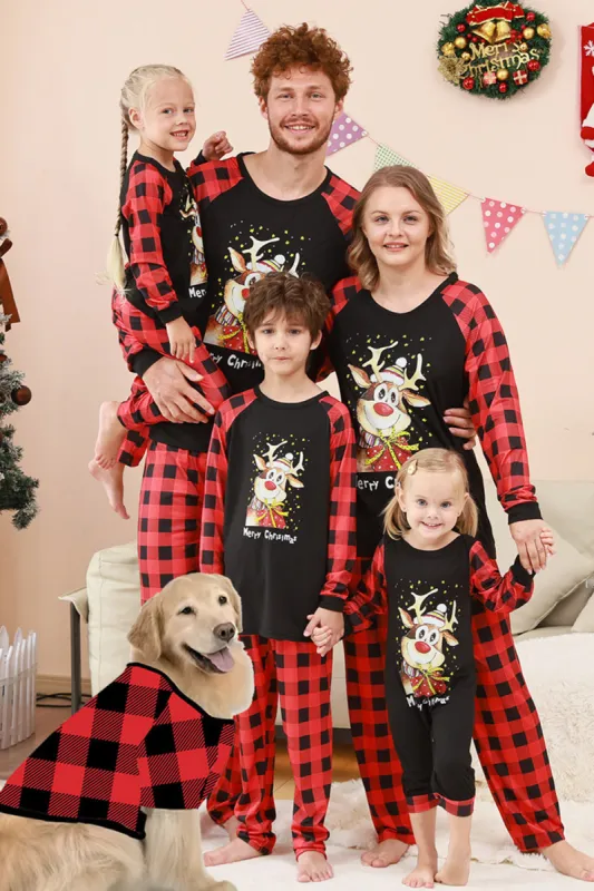 Black and Red Plaid Deer Printed Christmas Family Pajamas Set sold by Zapaka