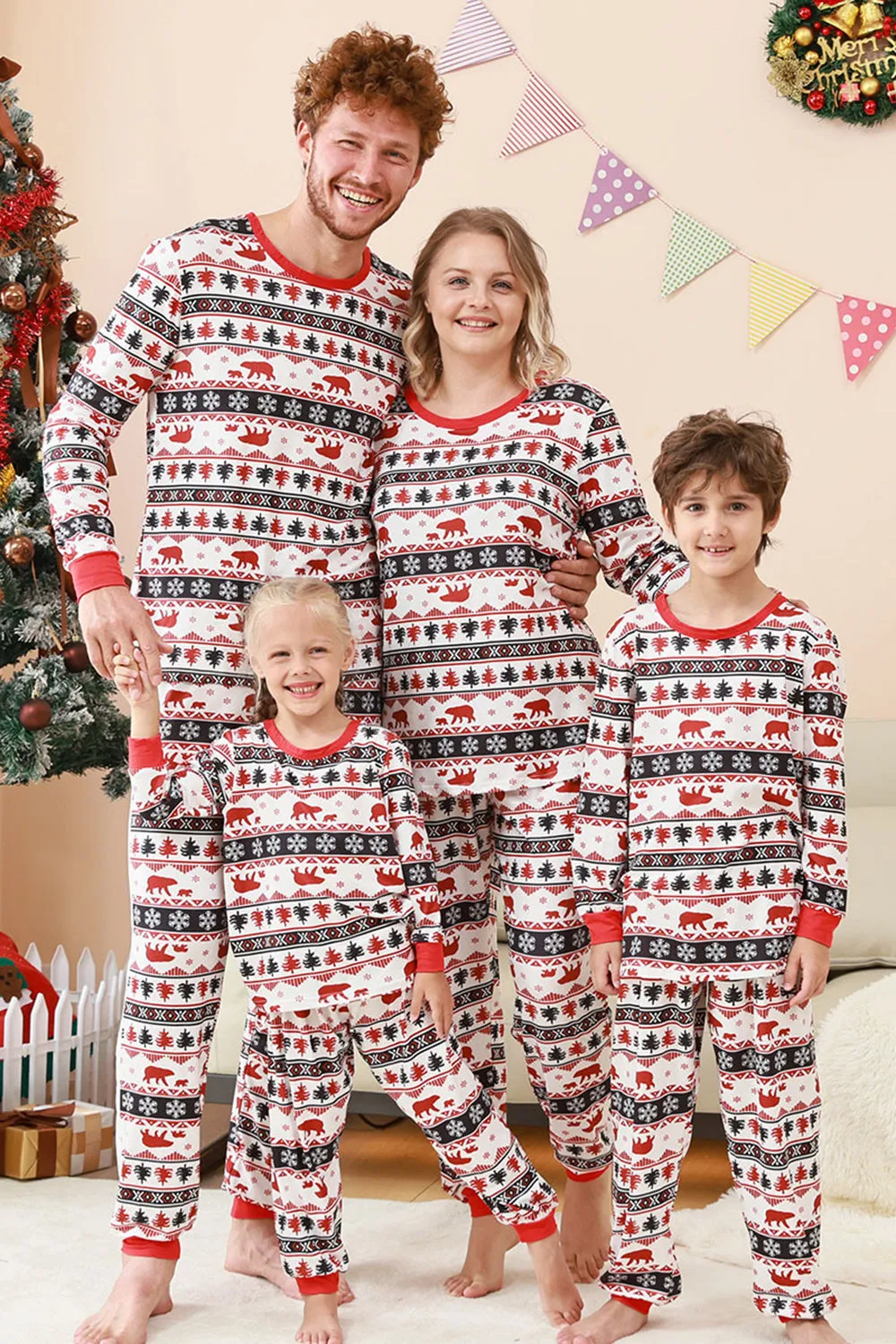 Black and White Printed Christmas Fmaily Matching Pajamas Set sold by Zapaka