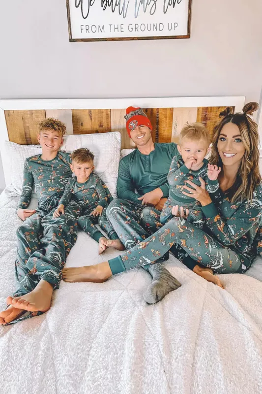 Animal Print Dark Green Matching Pajamas Set sold by Zapaka