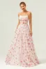 White Red Floral A Line Spaghetti Straps Corset Long Bridesmaid Dress sold by Zapaka