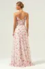 White Red Floral A Line Spaghetti Straps Corset Long Bridesmaid Dress sold by Zapaka