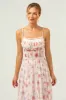 White Red Floral A Line Spaghetti Straps Corset Long Bridesmaid Dress sold by Zapaka