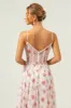 White Red Floral A Line Spaghetti Straps Corset Long Bridesmaid Dress sold by Zapaka