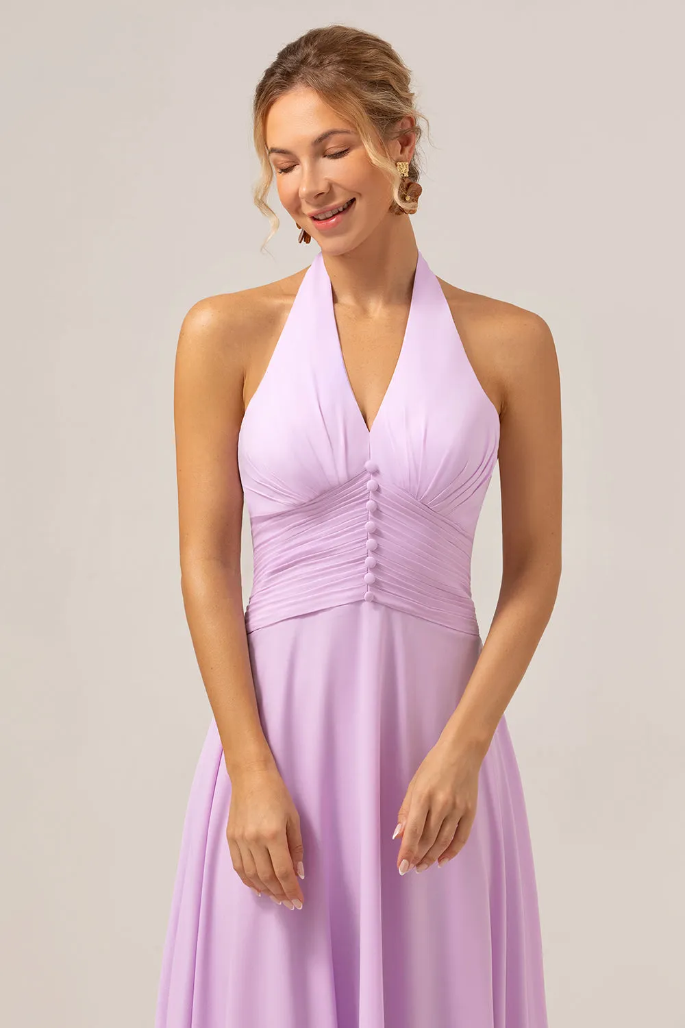 A Line Halter Chiffon Backless Long Purple Bridesmaid Dress sold by Zapaka product image thumbnail 4