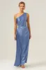 Blue Sheath One Shoulder Satin Keyhole Long Bridesmaid Dress sold by Zapaka