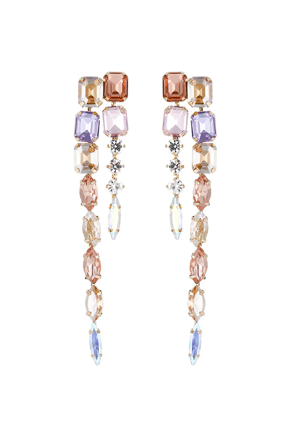 Champagne Crystal Colorful Tassel Stud Alloy Earring sold by Zapaka