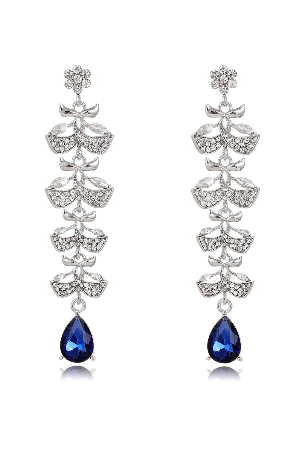 Royal Blue Leaf Tassel Water Drop Long Earrings sold by Zapaka