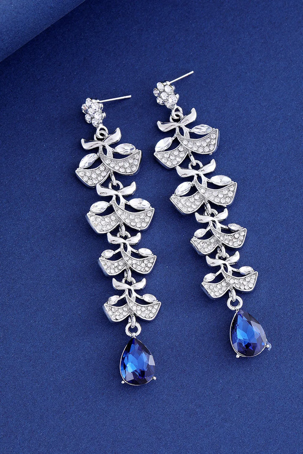 Royal Blue Leaf Tassel Water Drop Long Earrings sold by Zapaka product image thumbnail 2