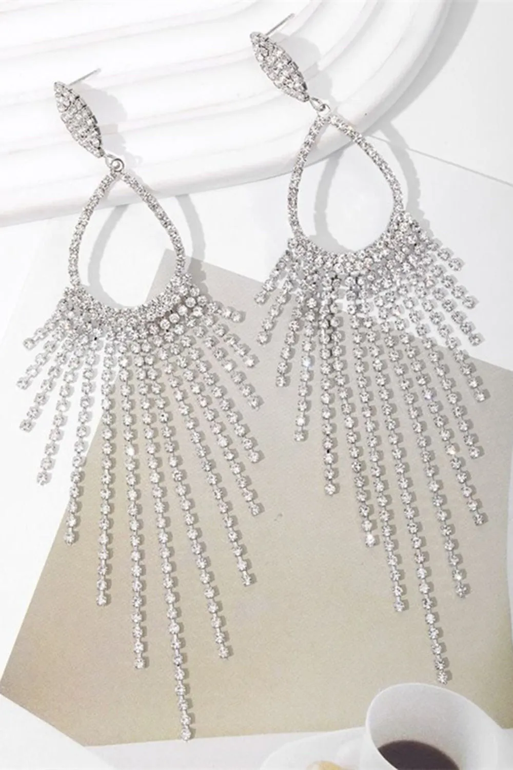 Sparkly Silver Rhinestones Drop Earrings sold by Zapaka product image thumbnail 3