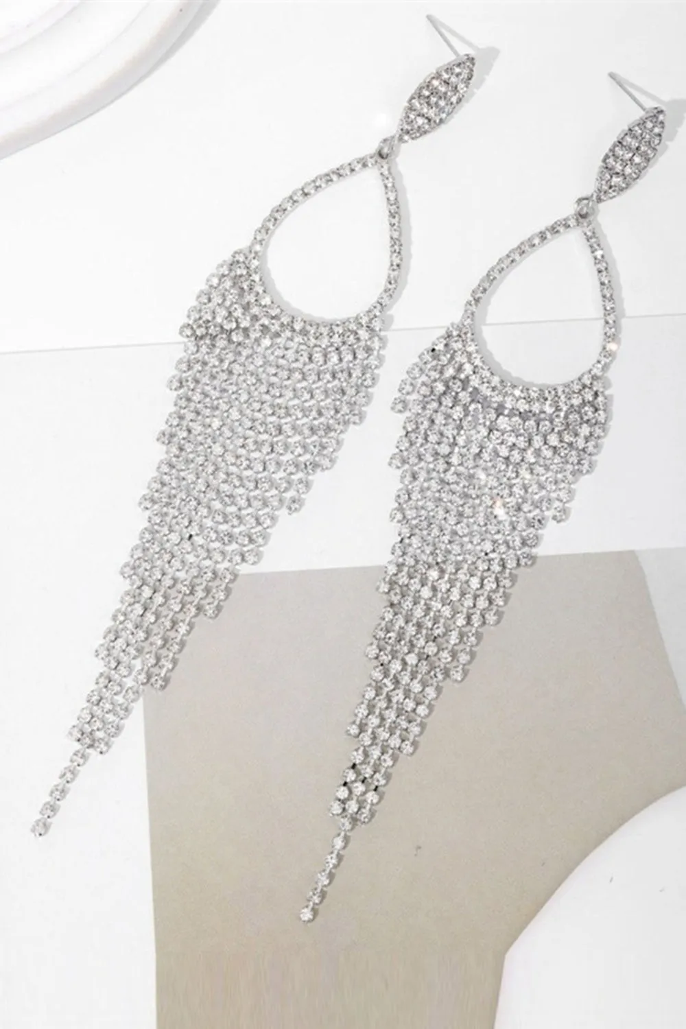 Sparkly Silver Rhinestones Drop Earrings sold by Zapaka product image thumbnail 4