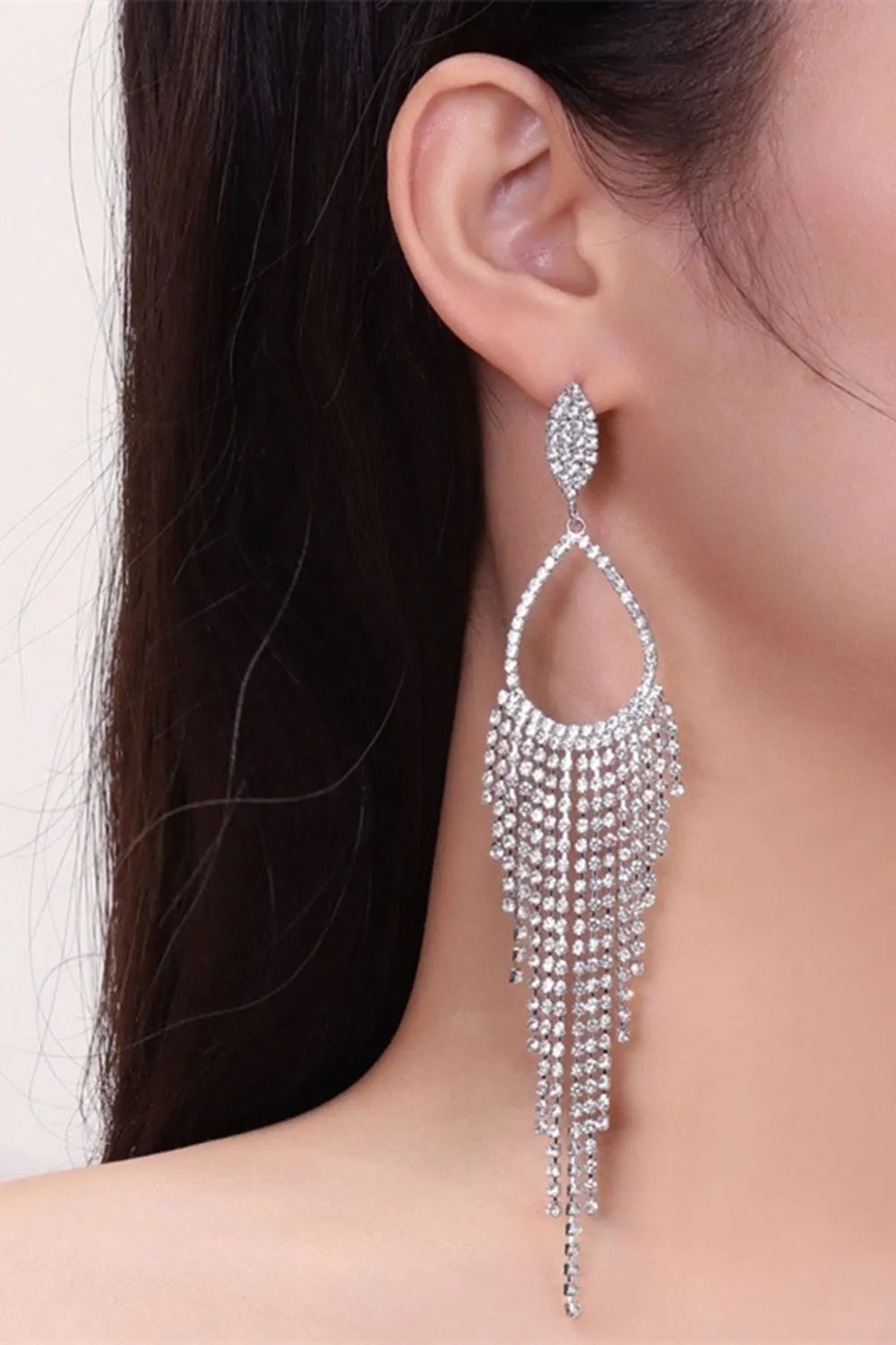 Sparkly Silver Rhinestones Drop Earrings sold by Zapaka product image thumbnail 5