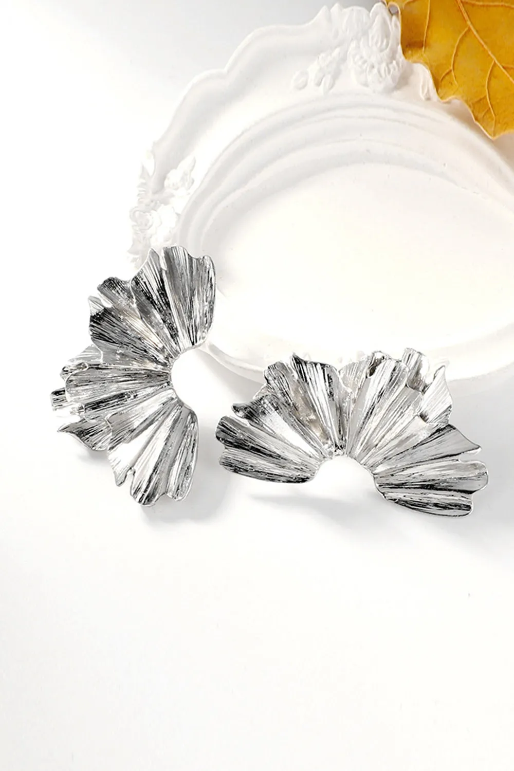 Golden Stylish Pleated Alloy Earrings sold by Zapaka product image thumbnail 5