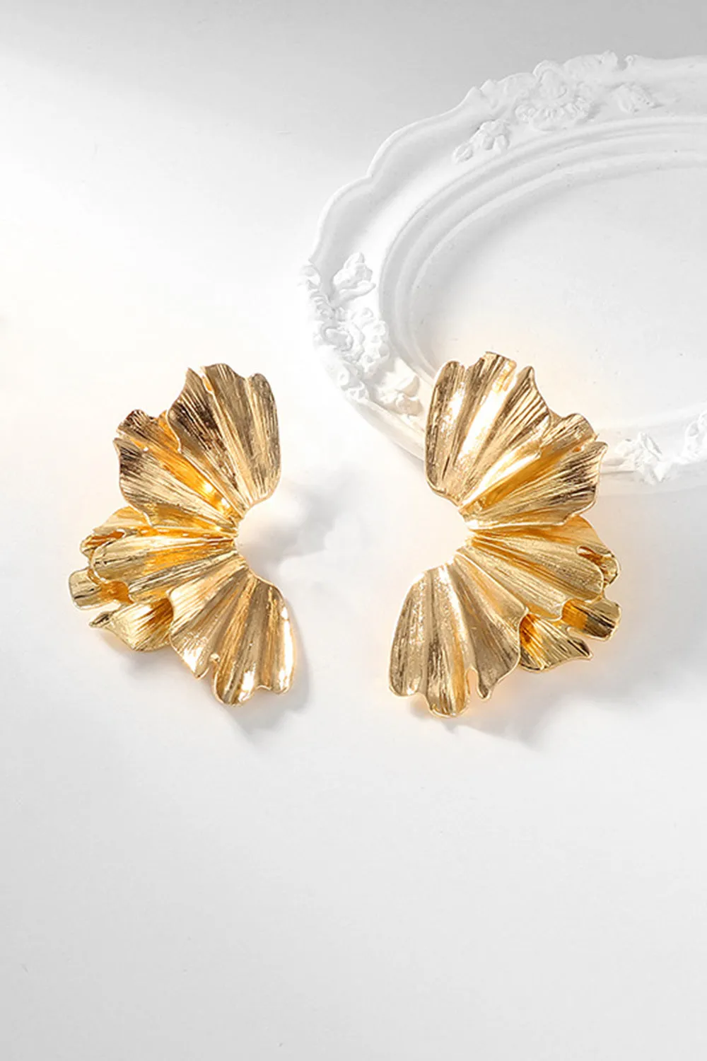 Golden Stylish Pleated Alloy Earrings sold by Zapaka product image thumbnail 2