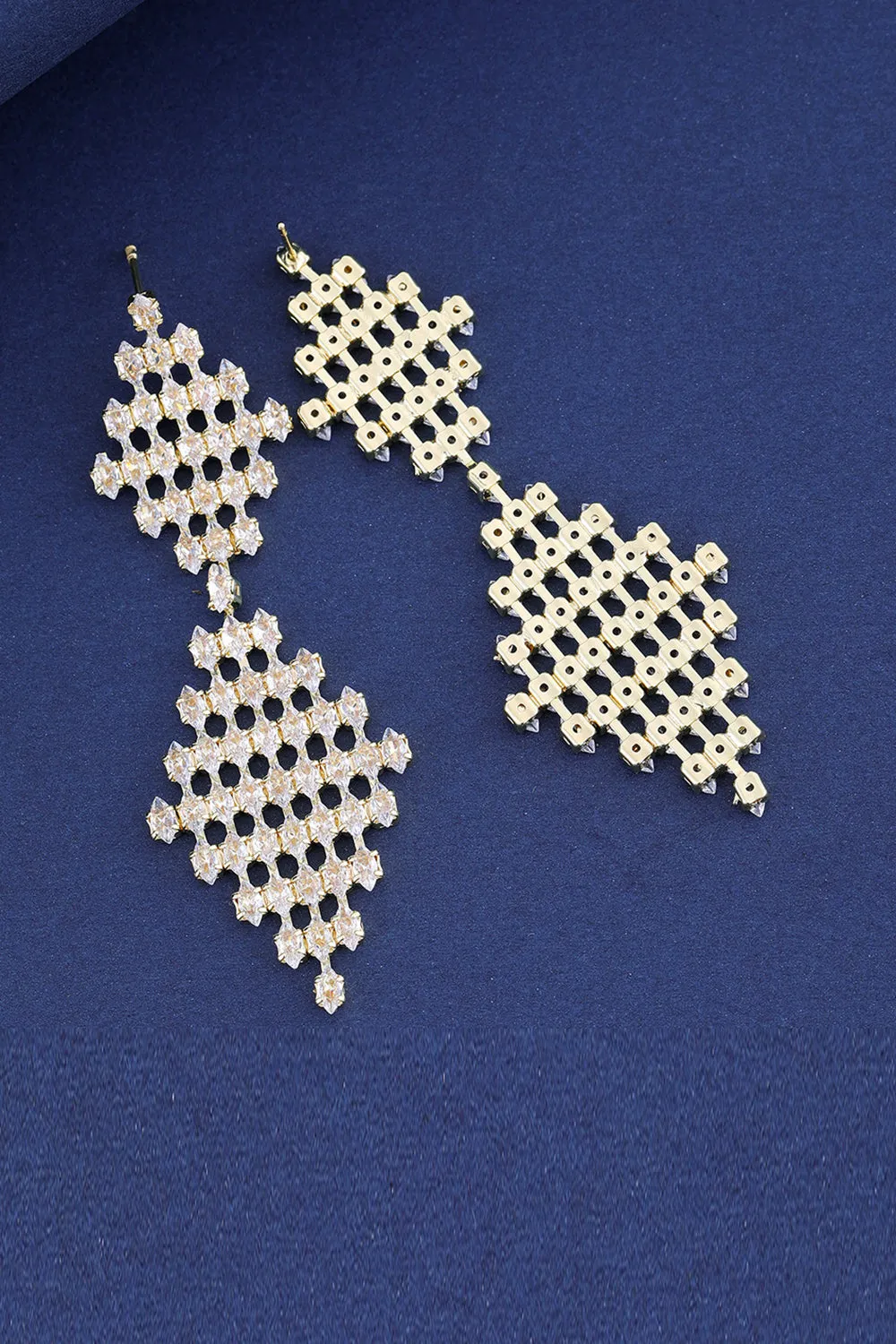 Bridal Wedding Golden Pave Inlaid Shooting Star Pendant Earrings sold by Zapaka product image thumbnail 2