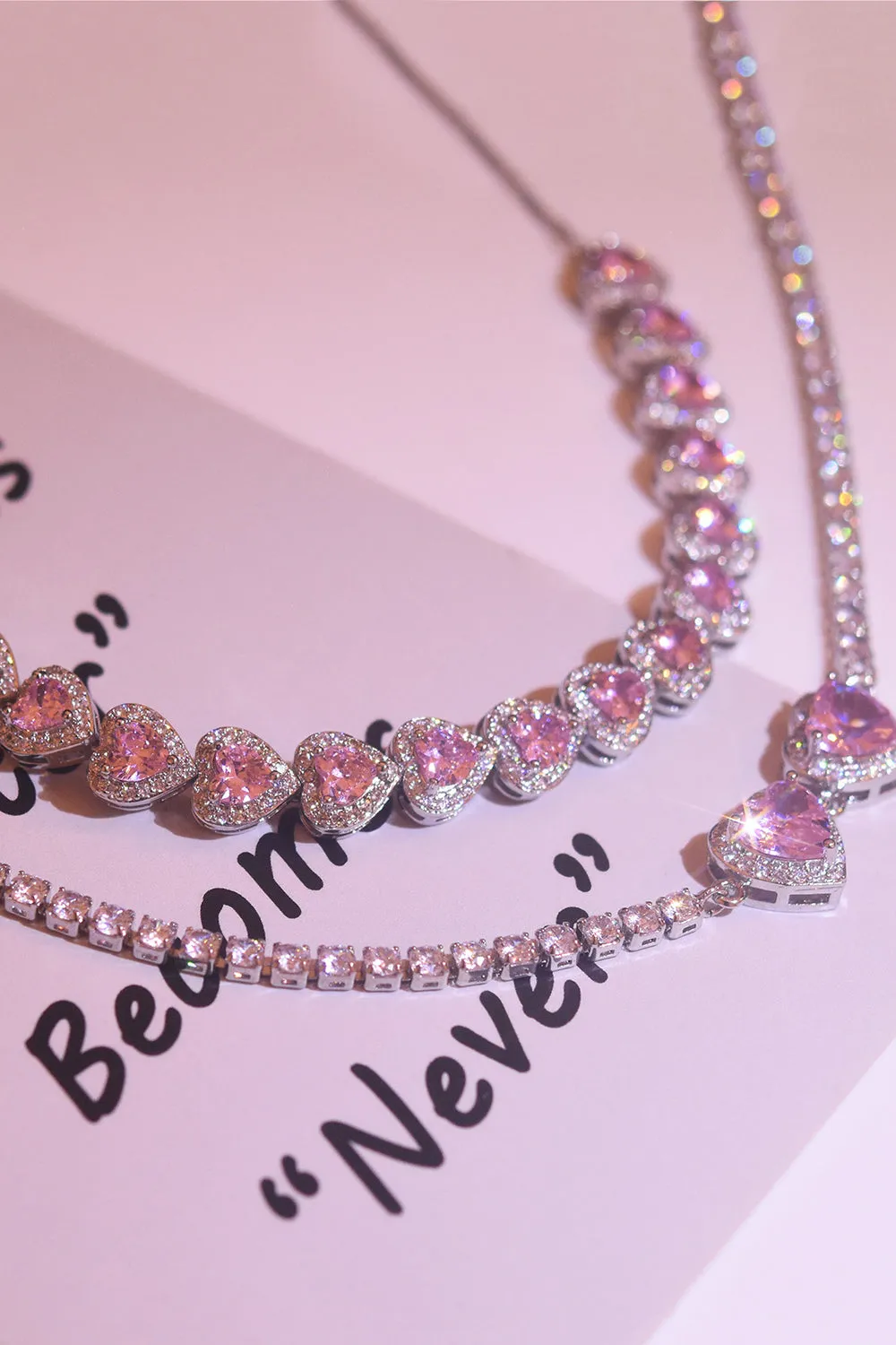 Pink Sparkly Heart Rhinestones Necklace sold by Zapaka product image thumbnail 3