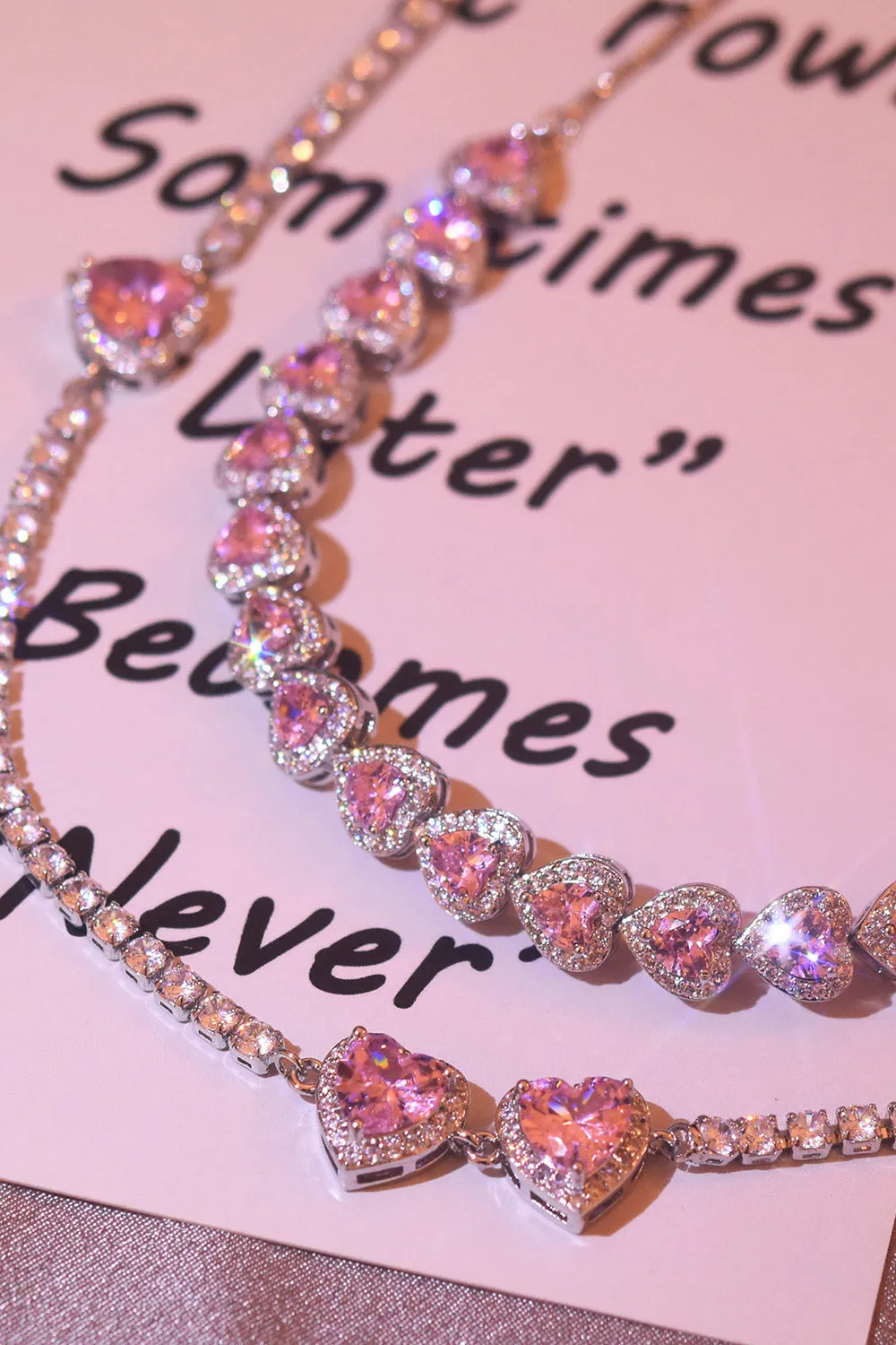 Pink Sparkly Heart Rhinestones Necklace sold by Zapaka product image thumbnail 2