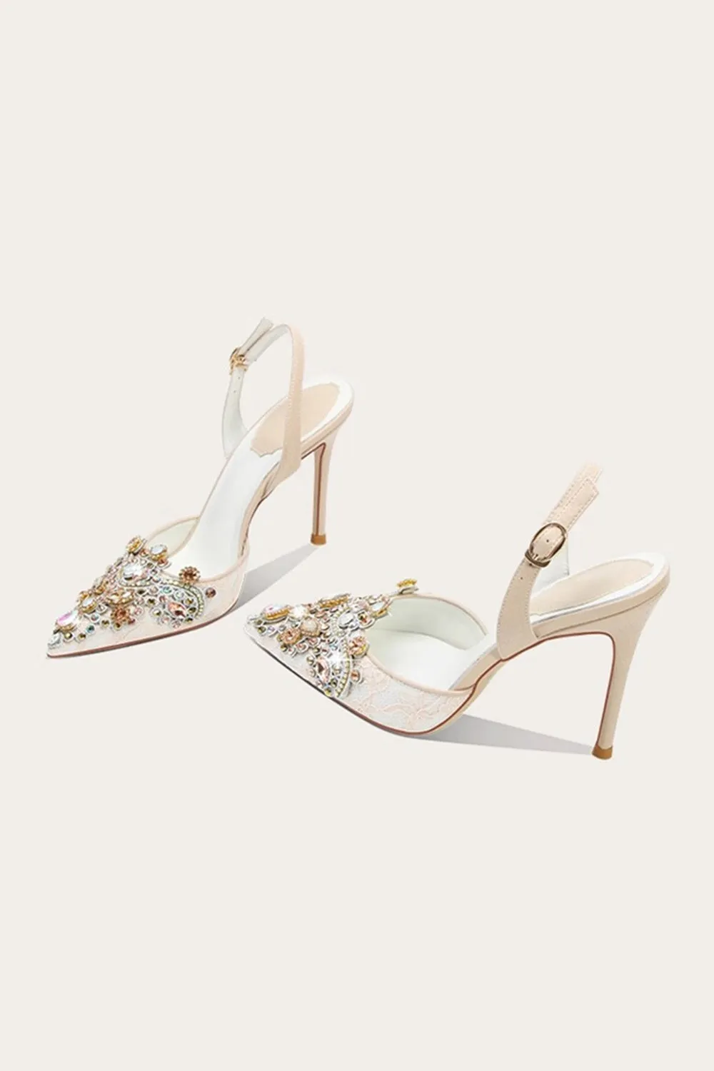 Sparkly Apricot Rhinestones Lace High Heels sold by Zapaka product image thumbnail 3
