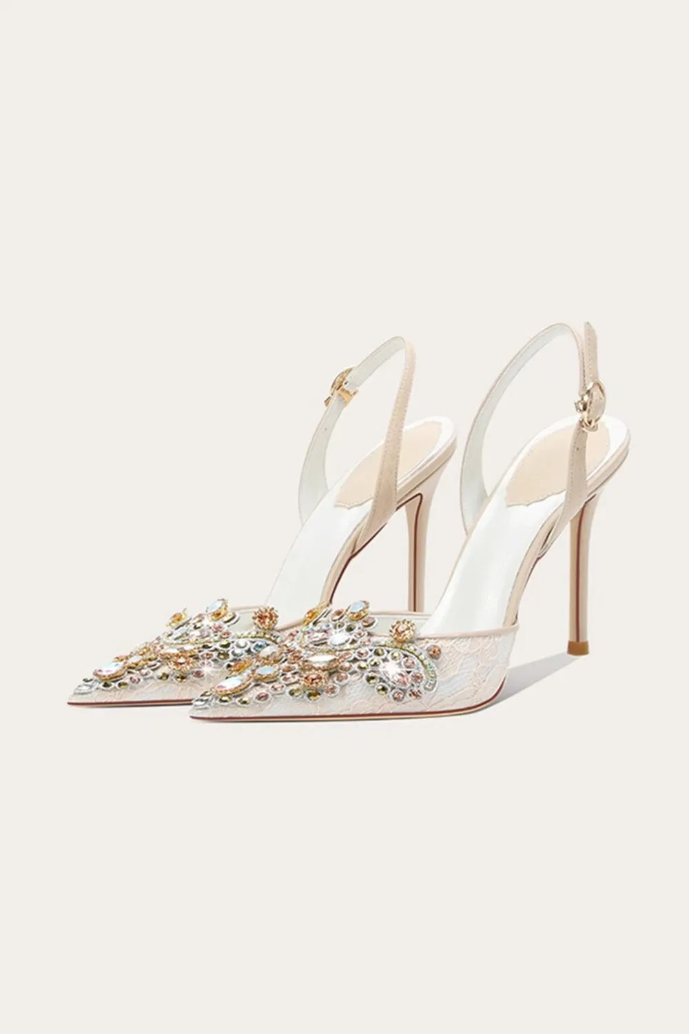 Sparkly Apricot Rhinestones Lace High Heels sold by Zapaka
