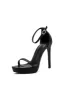 Black Ankle Strap Stilettos Round Sexy High Heels Sandals sold by Zapaka