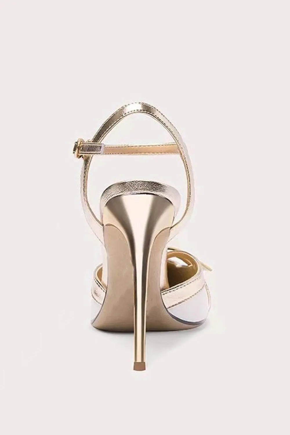 White Pointed Toe Ankle Strap High Heels with Bow sold by Zapaka product image thumbnail 2
