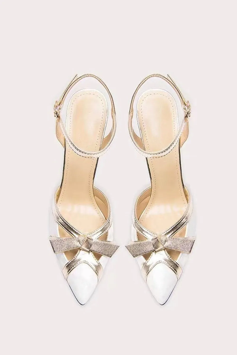 White Pointed Toe Ankle Strap High Heels with Bow sold by Zapaka product image thumbnail 3