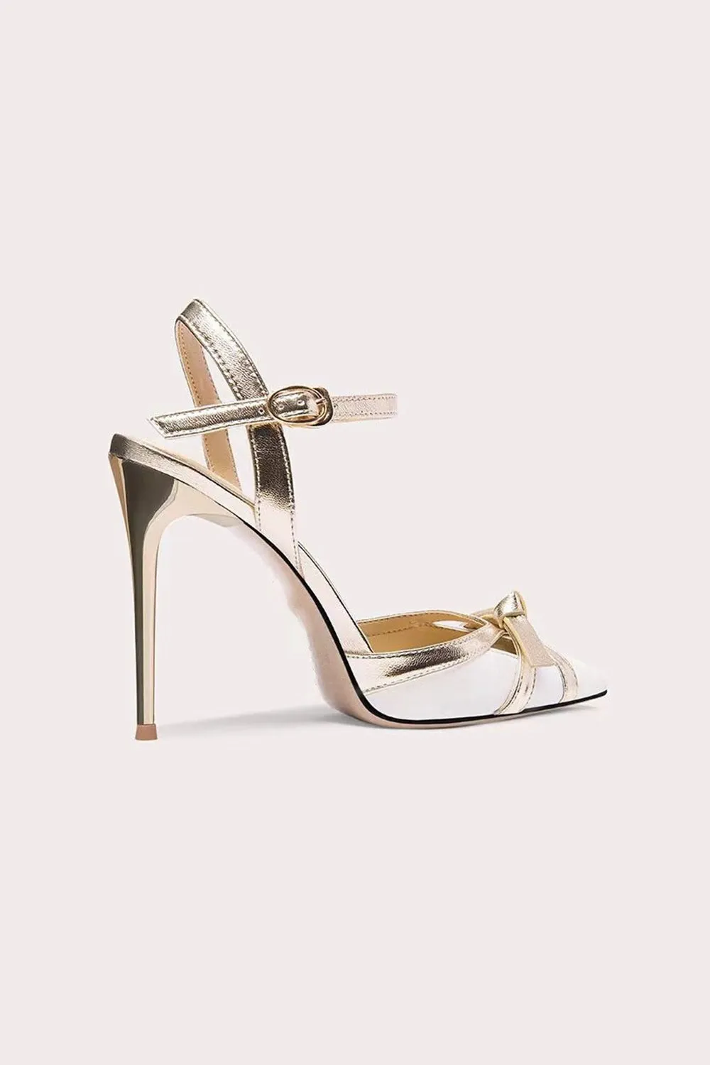 White Pointed Toe Ankle Strap High Heels with Bow sold by Zapaka product image thumbnail 4