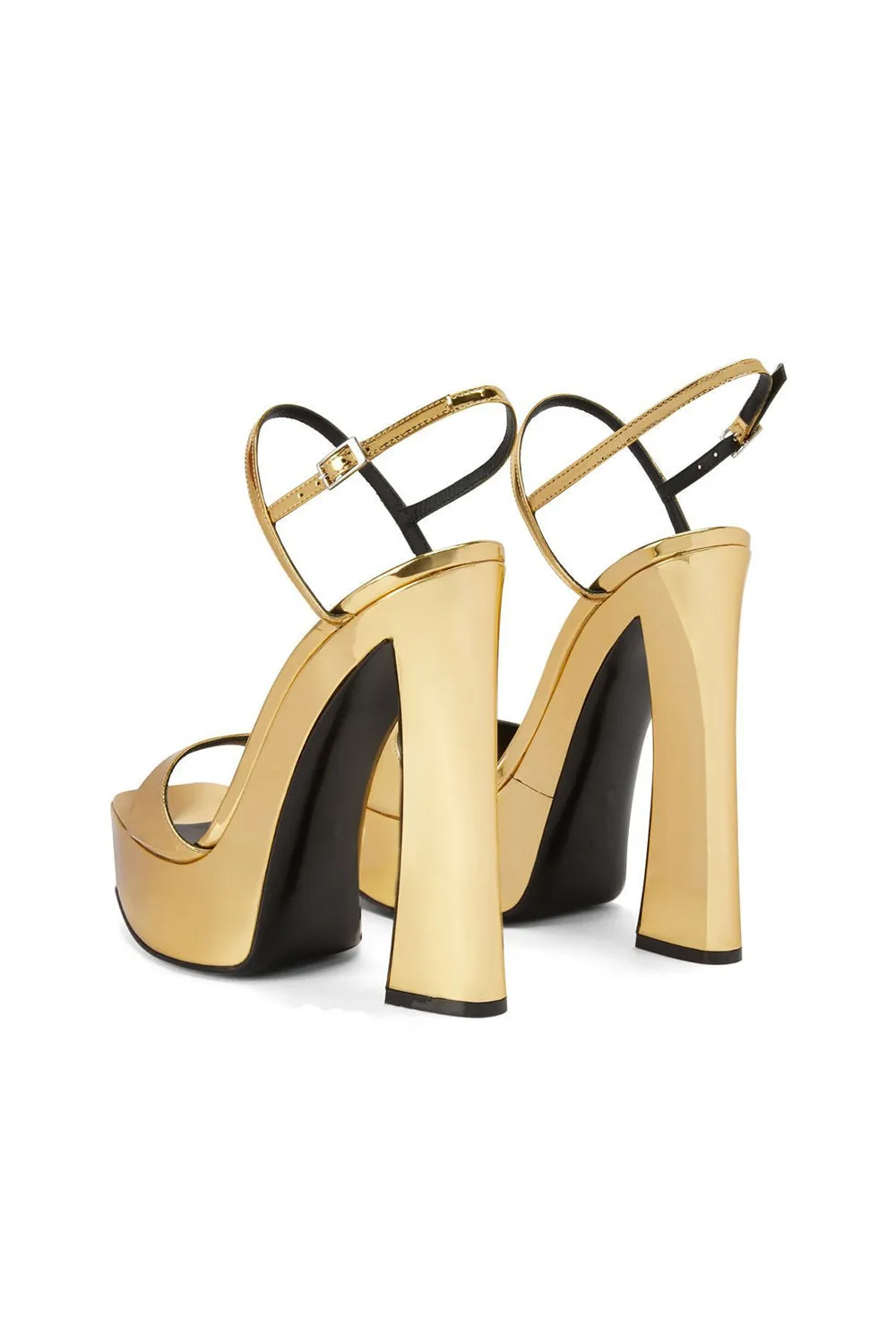 Golden Open Toe Ankle Strap Chunky Heel Sandals sold by Zapaka product image thumbnail 3