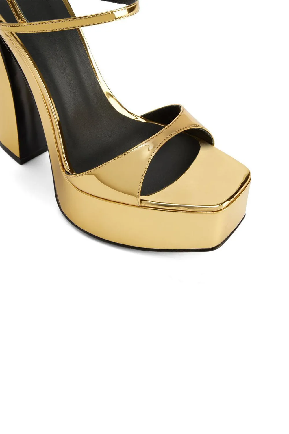 Golden Open Toe Ankle Strap Chunky Heel Sandals sold by Zapaka product image thumbnail 5