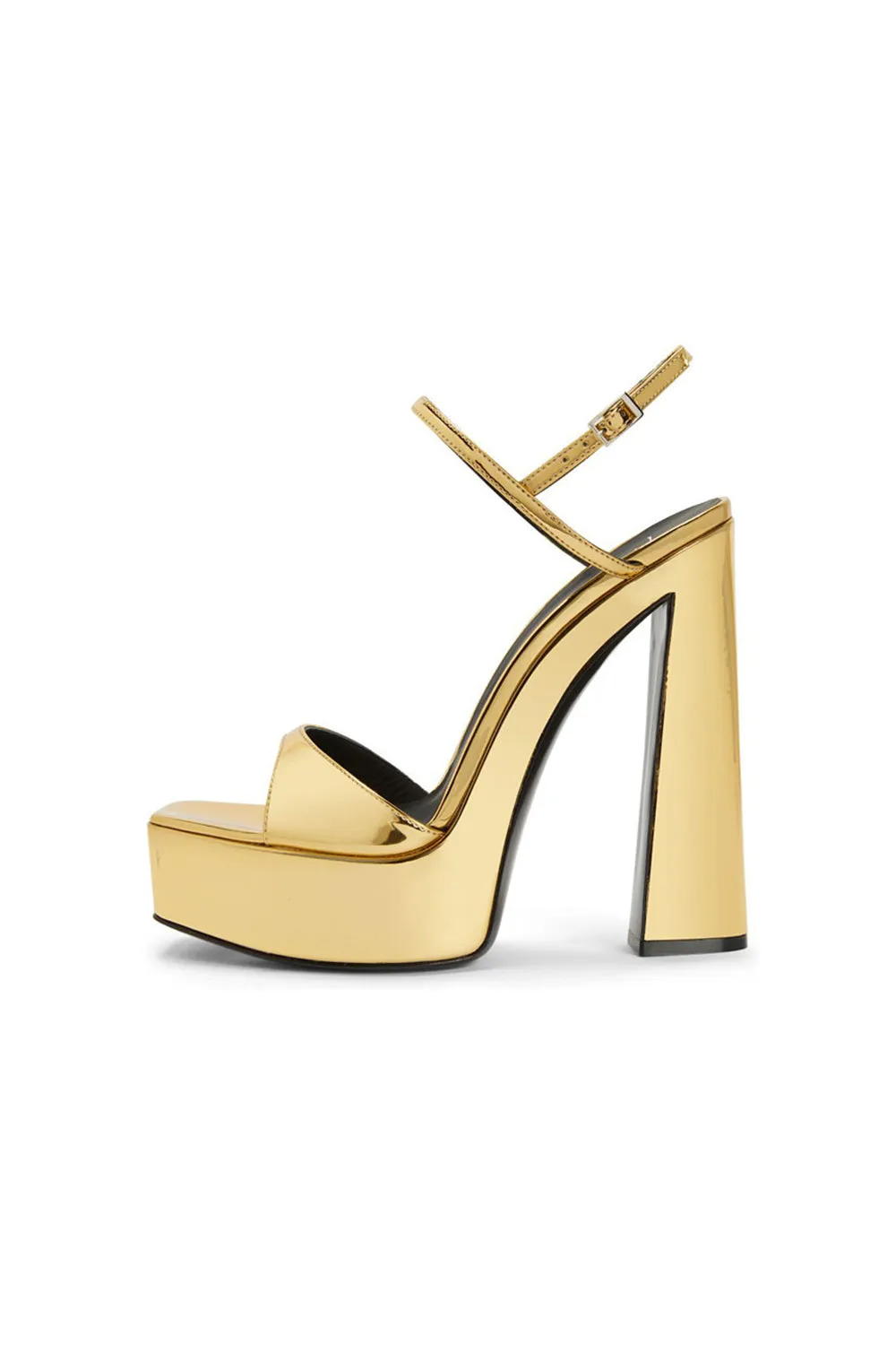 Golden Open Toe Ankle Strap Chunky Heel Sandals sold by Zapaka product image thumbnail 2