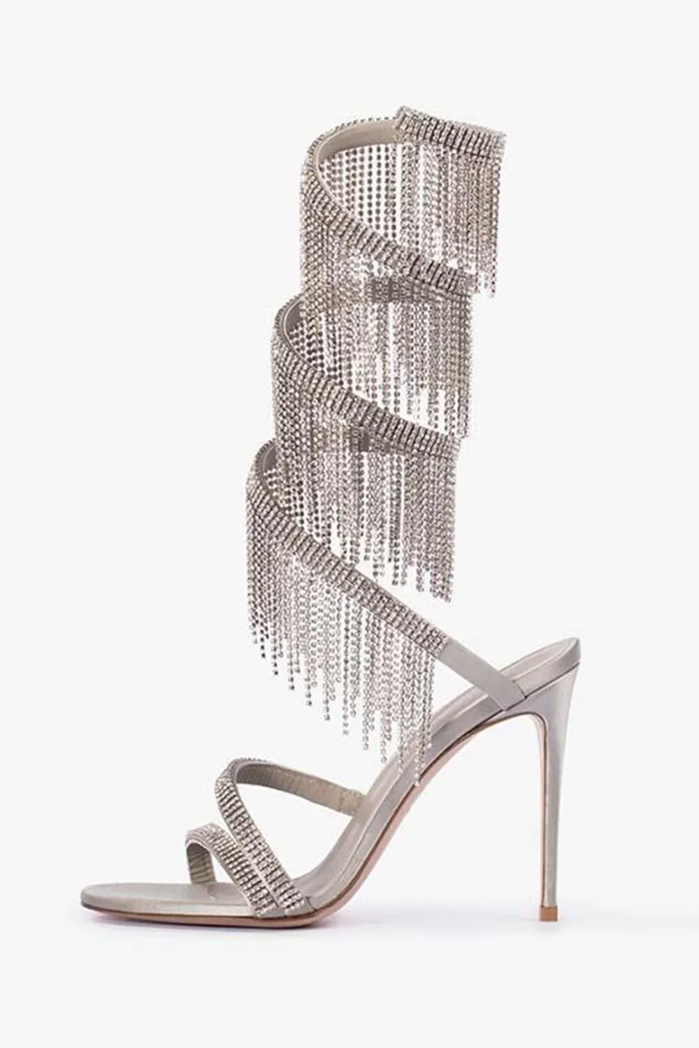 Sparkly Silver Beading Strappy Tassels Open Toe High Heels sold by Zapaka product image thumbnail 2
