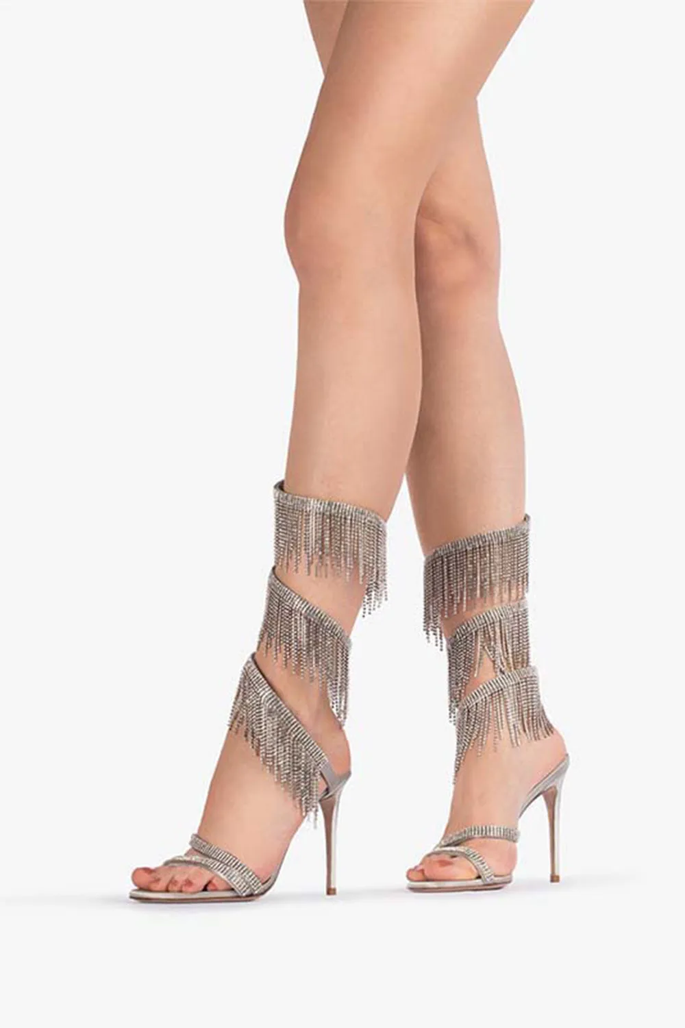 Sparkly Silver Beading Strappy Tassels Open Toe High Heels sold by Zapaka product image thumbnail 3
