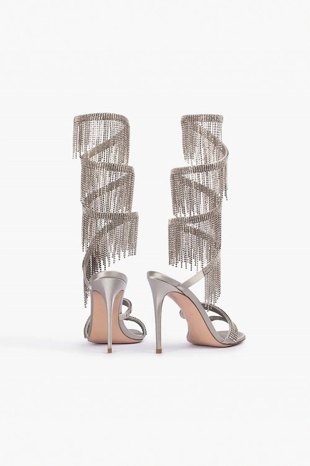 Sparkly Silver Beading Strappy Tassels Open Toe High Heels sold by Zapaka product image thumbnail 4