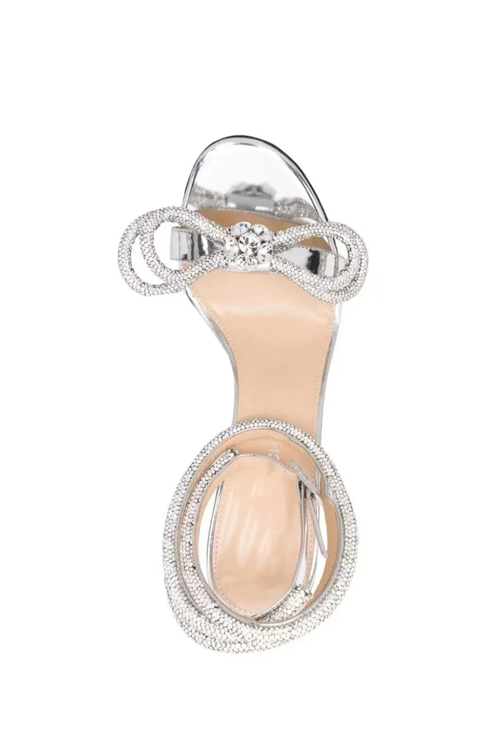 Sparkly Silver Rhinestones Bow Ankle Straps Open Toe High Heels sold by Zapaka product image thumbnail 4