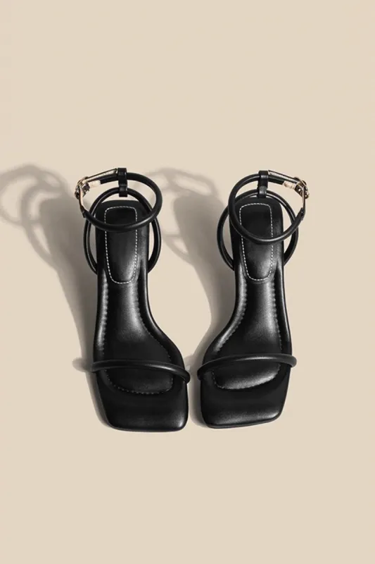 Black PU Leather Ankle Strap High Heel Sandals sold by Zapaka