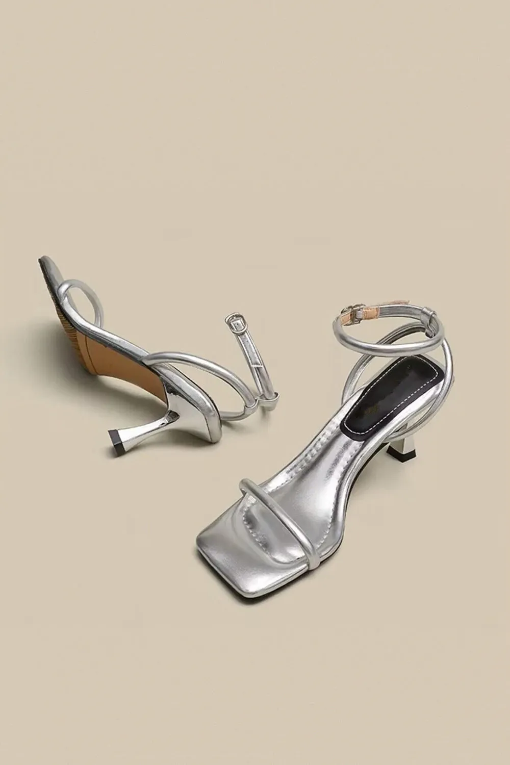 Black PU Leather Ankle Strap High Heel Sandals sold by Zapaka product image thumbnail 5