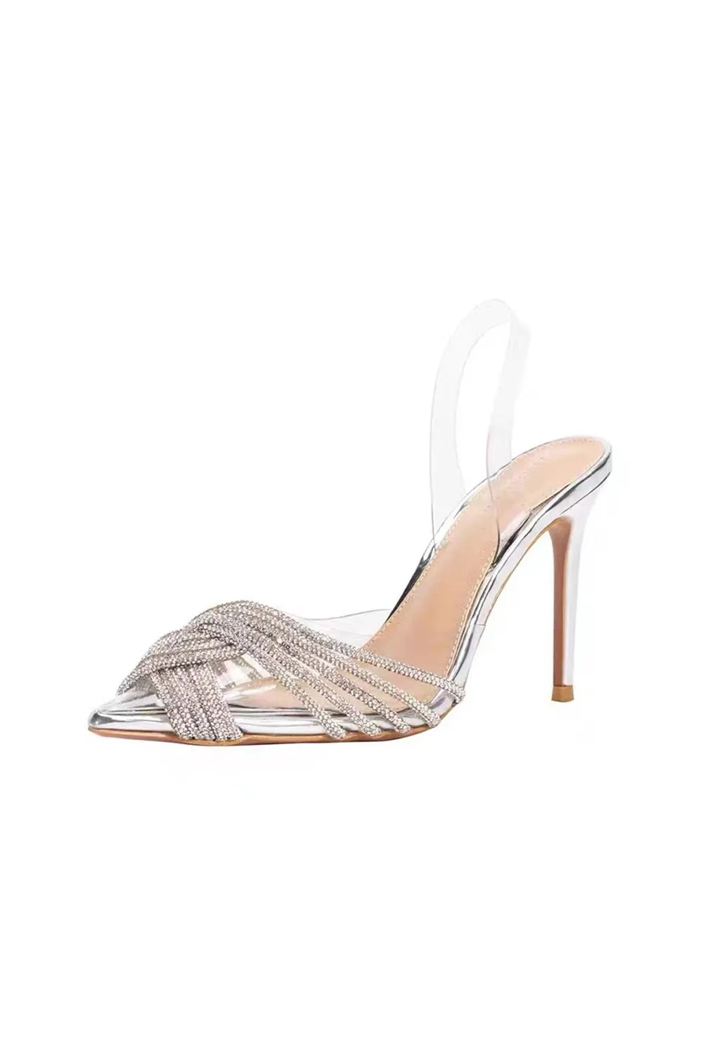 Silver Rhinestone Transparent Strap Stiletto High Heels Sandals sold by Zapaka product image thumbnail 2