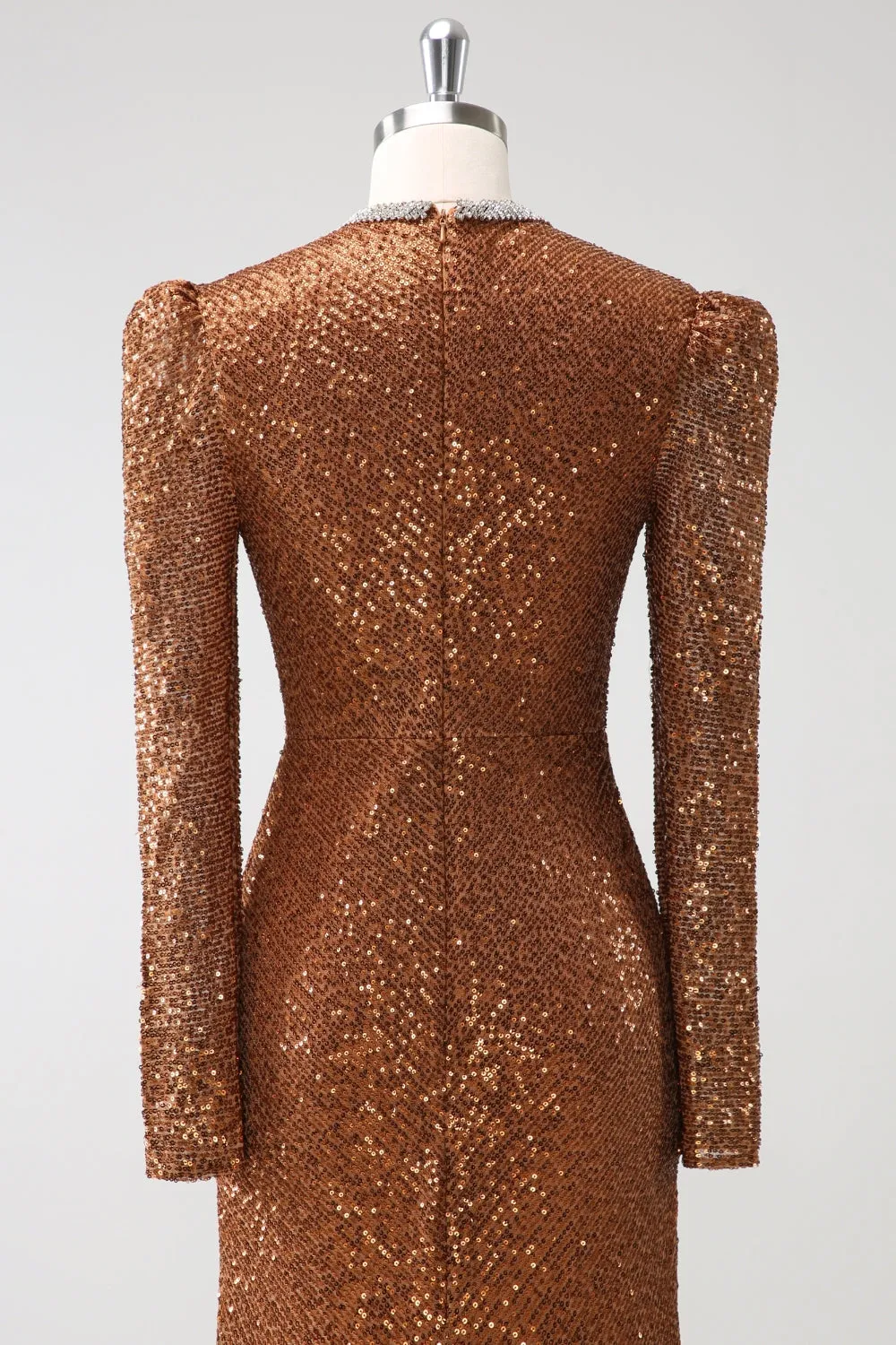 Sparkly Coffee V-Neck Sheath Sequins Long Prom Dress sold by Zapaka product image thumbnail 5