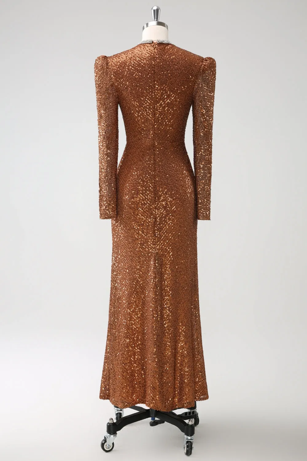 Sparkly Coffee V-Neck Sheath Sequins Long Prom Dress sold by Zapaka product image thumbnail 2