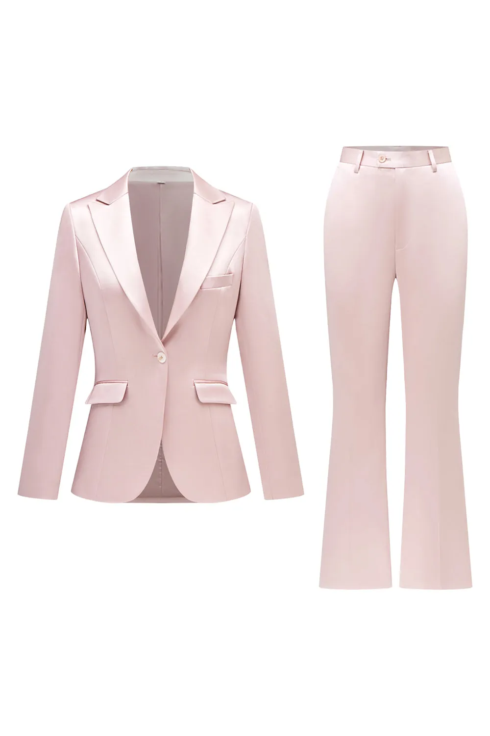 Grey Pink Peak Lapel Satin Slim Fit Women Suits sold by Zapaka