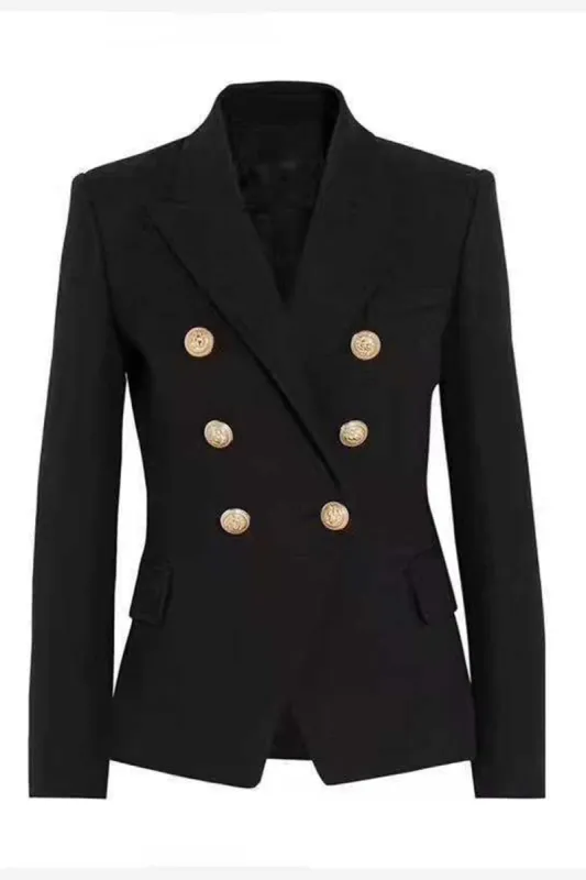 Black Peak Lapel Long Sleeves Women Blazer sold by Zapaka