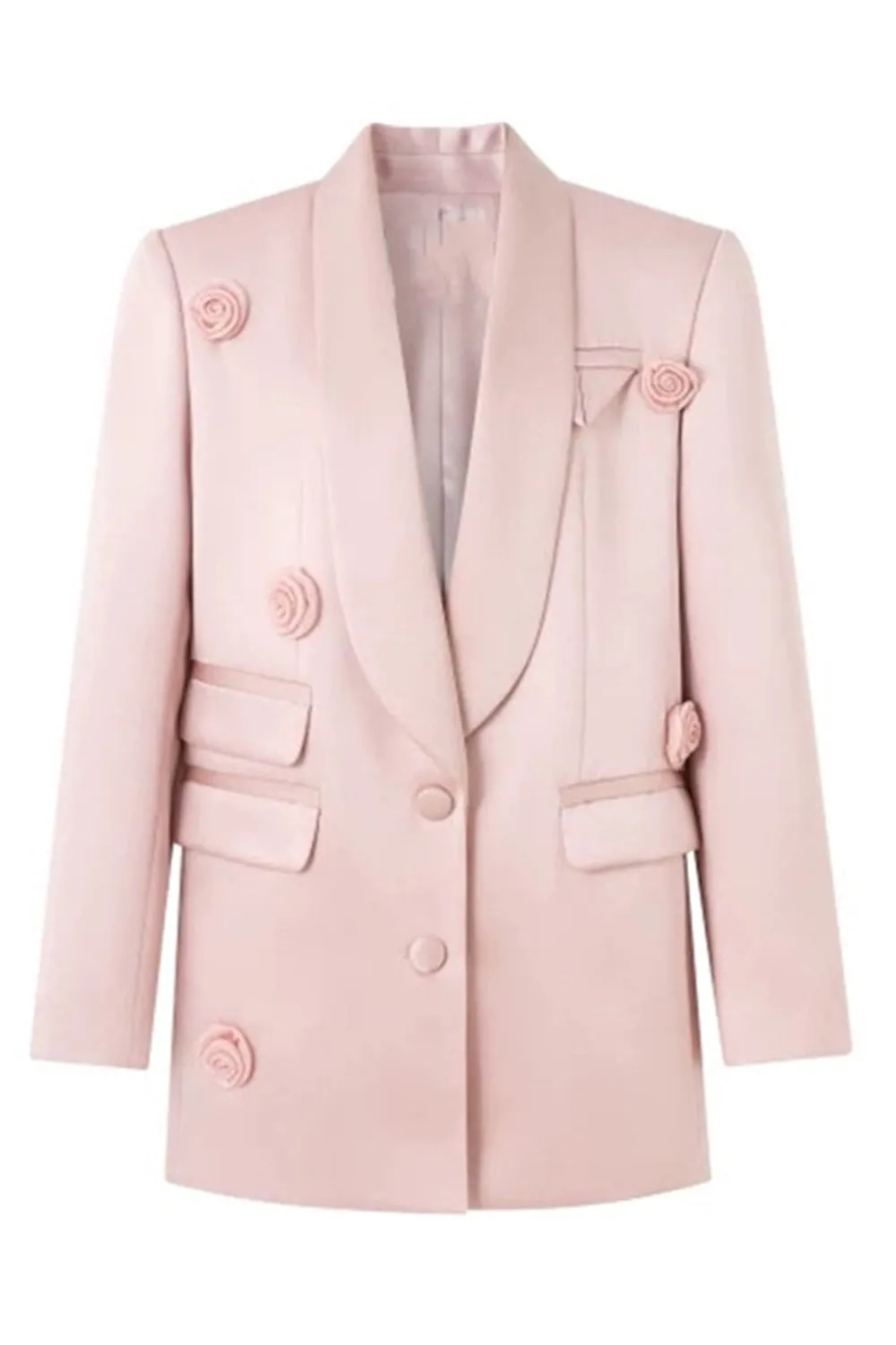 Blush Shawl Lapel Women Blazer with 3D Flowers sold by Zapaka