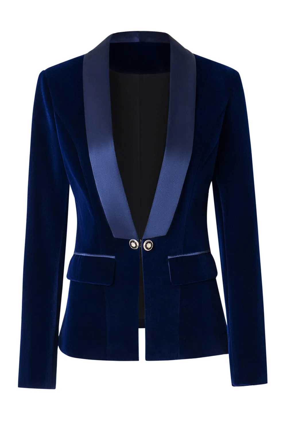 Velvet Royal Blue Shawl Lapel Women Blazer sold by Zapaka