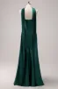 Dark Green Halter Satin Mermaid Bridesmaid Dress with Streamer sold by Zapaka