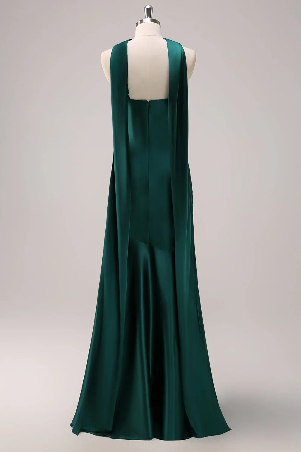 Dark Green Halter Satin Mermaid Bridesmaid Dress with Streamer sold by Zapaka product image thumbnail 2