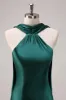 Dark Green Halter Satin Mermaid Bridesmaid Dress with Streamer sold by Zapaka